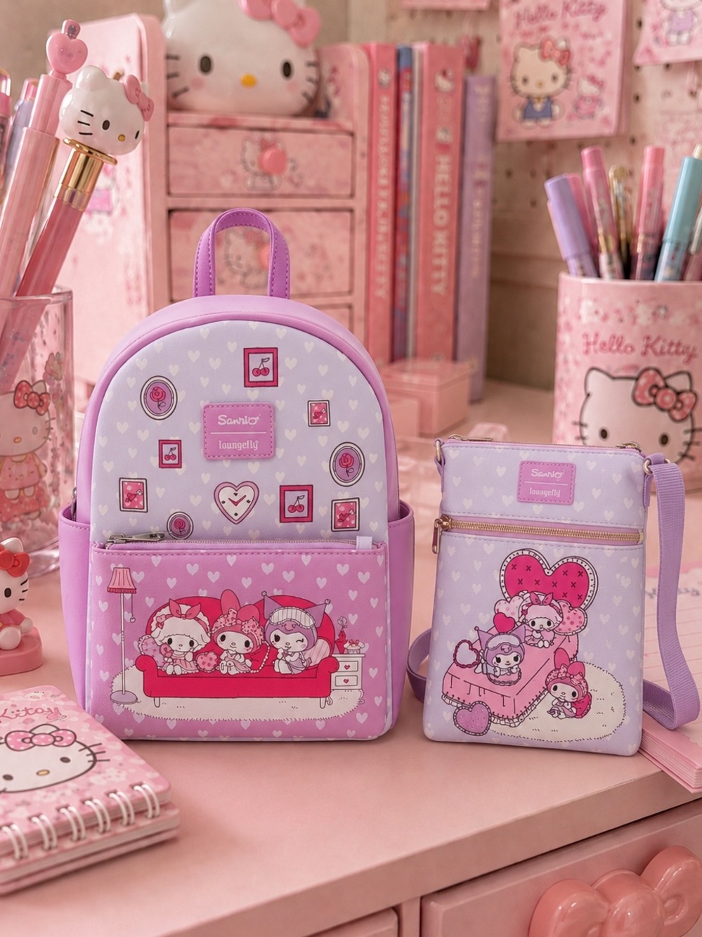 Loungefly My Melody & Kuromi Slumber Party Mini Backpack with Crossbody.NWT